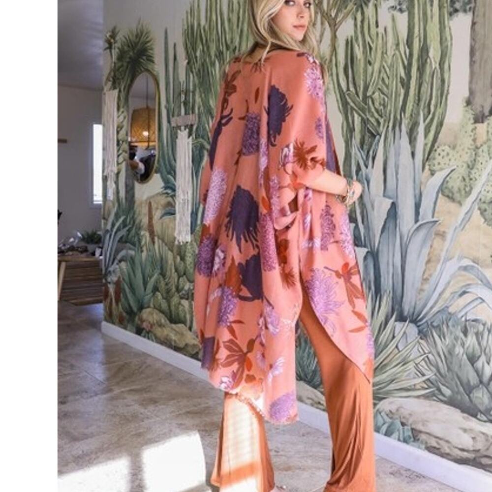 Floral Motif Boho Festival Cover Up Kimono Roseclay